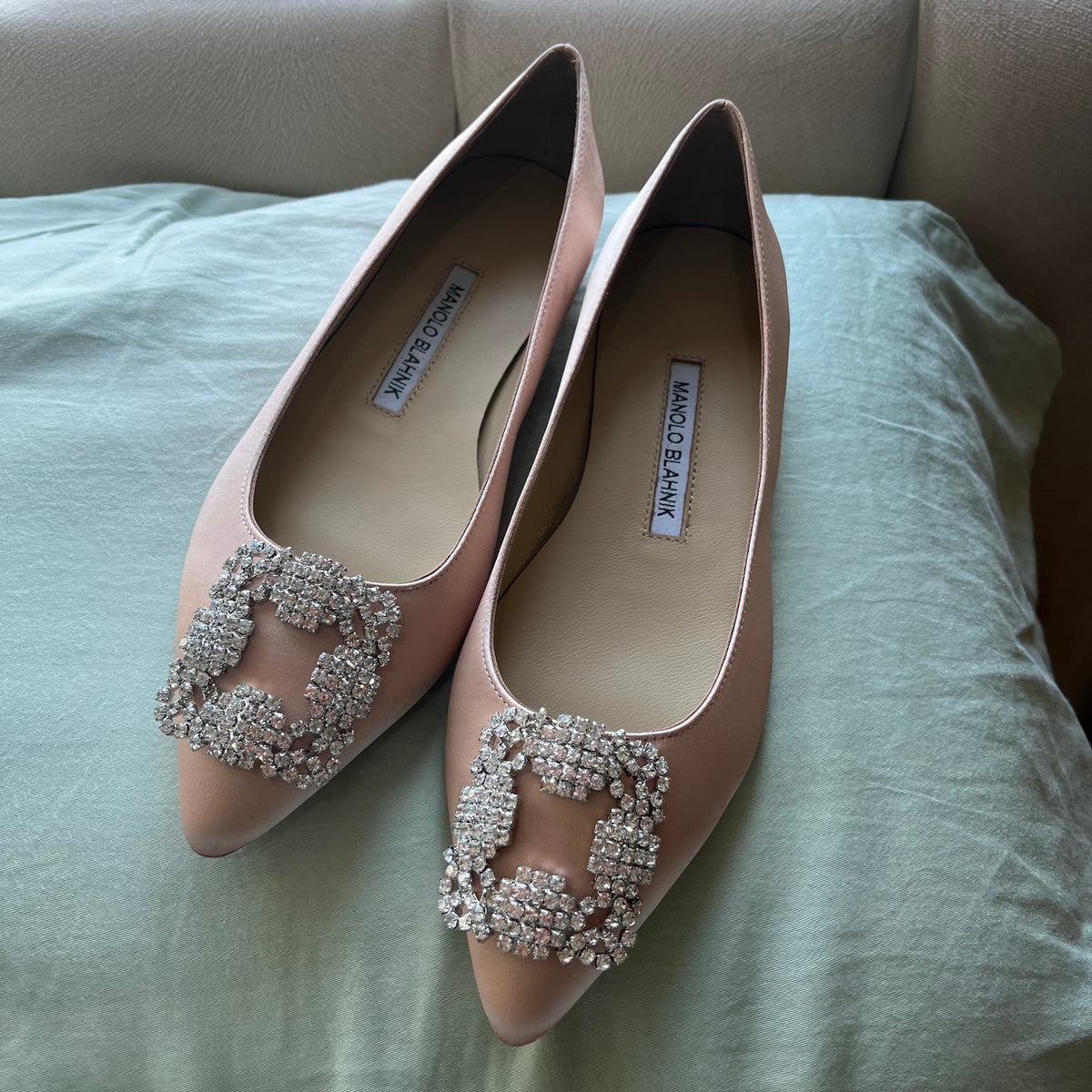 Manolo Blahnik Suede Nude Flats