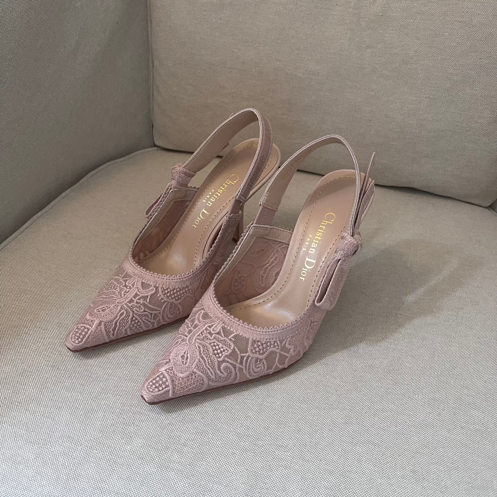 Christian Dior Slingback Lace Kitten Heels (Nude Pink)