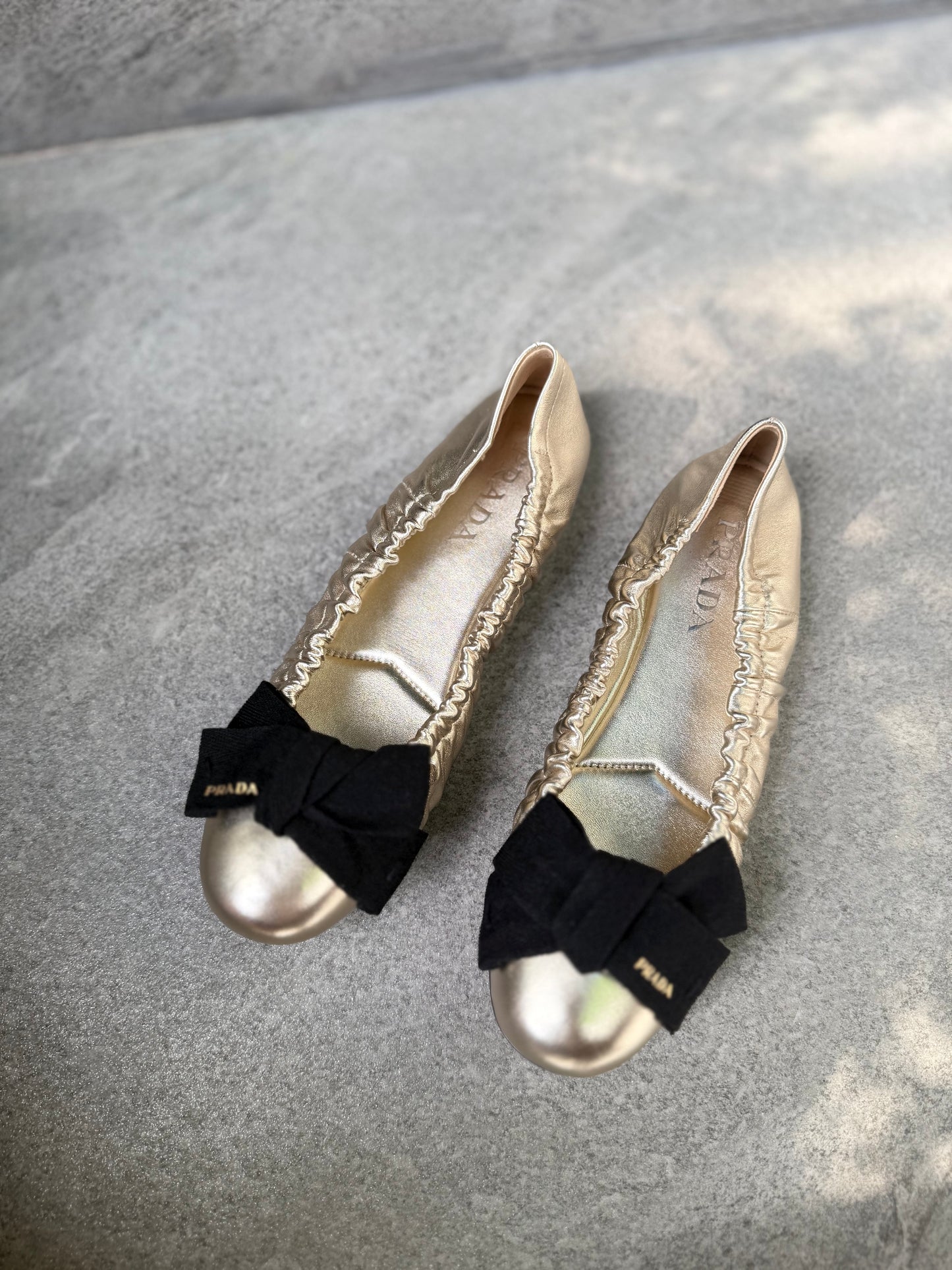 Prada Bow Ballet Shoes (Gold)