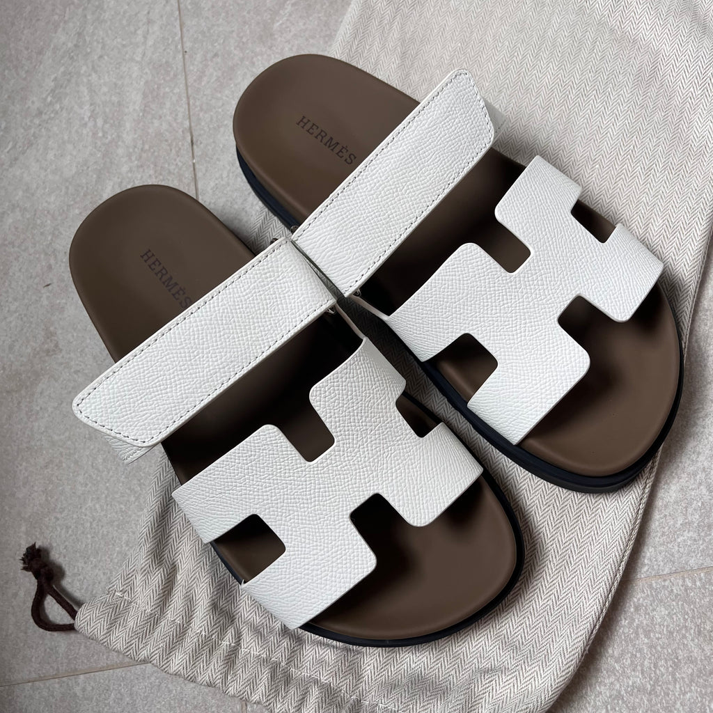 Hermes Chypre Sandals Tan/White