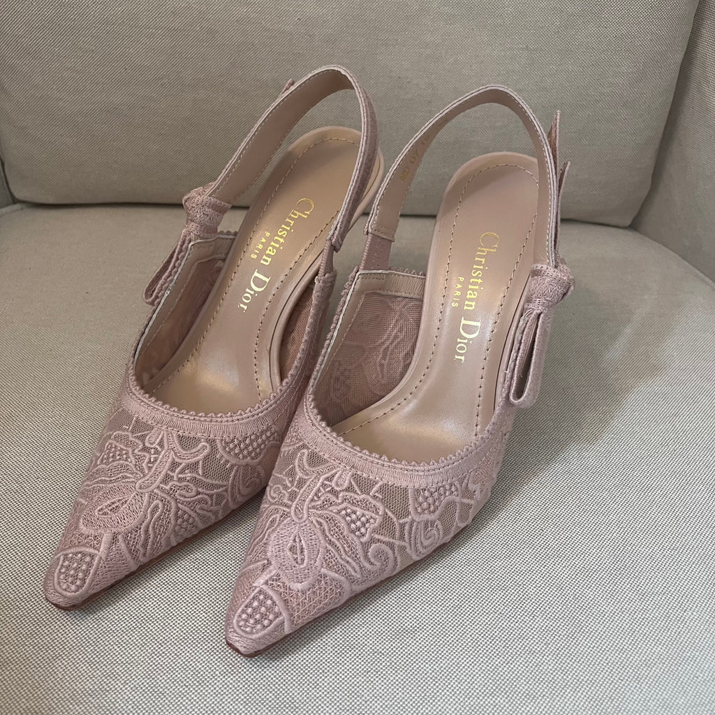 Christian Dior Slingback Lace Kitten Heels (Nude Pink)