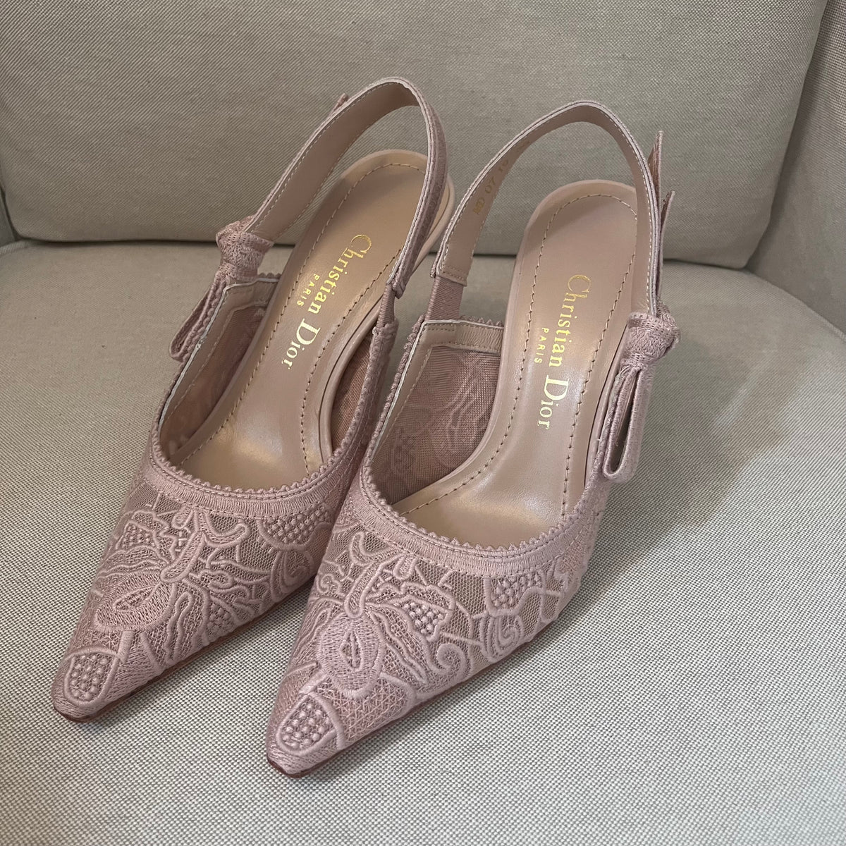 Christian Dior Slingback Lace Kitten Heels (Nude Pink)