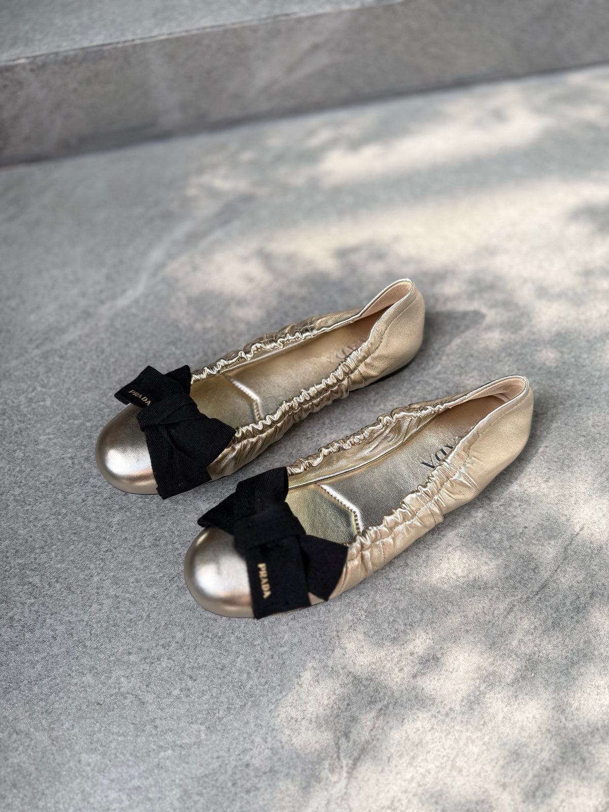 Prada Bow Ballet Shoes (Gold)