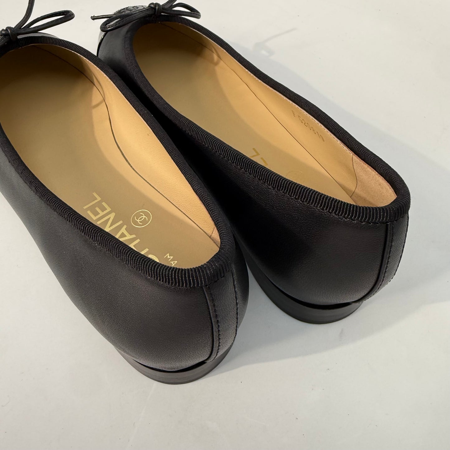Chanel Ballet Shoes Black Patent Captoe