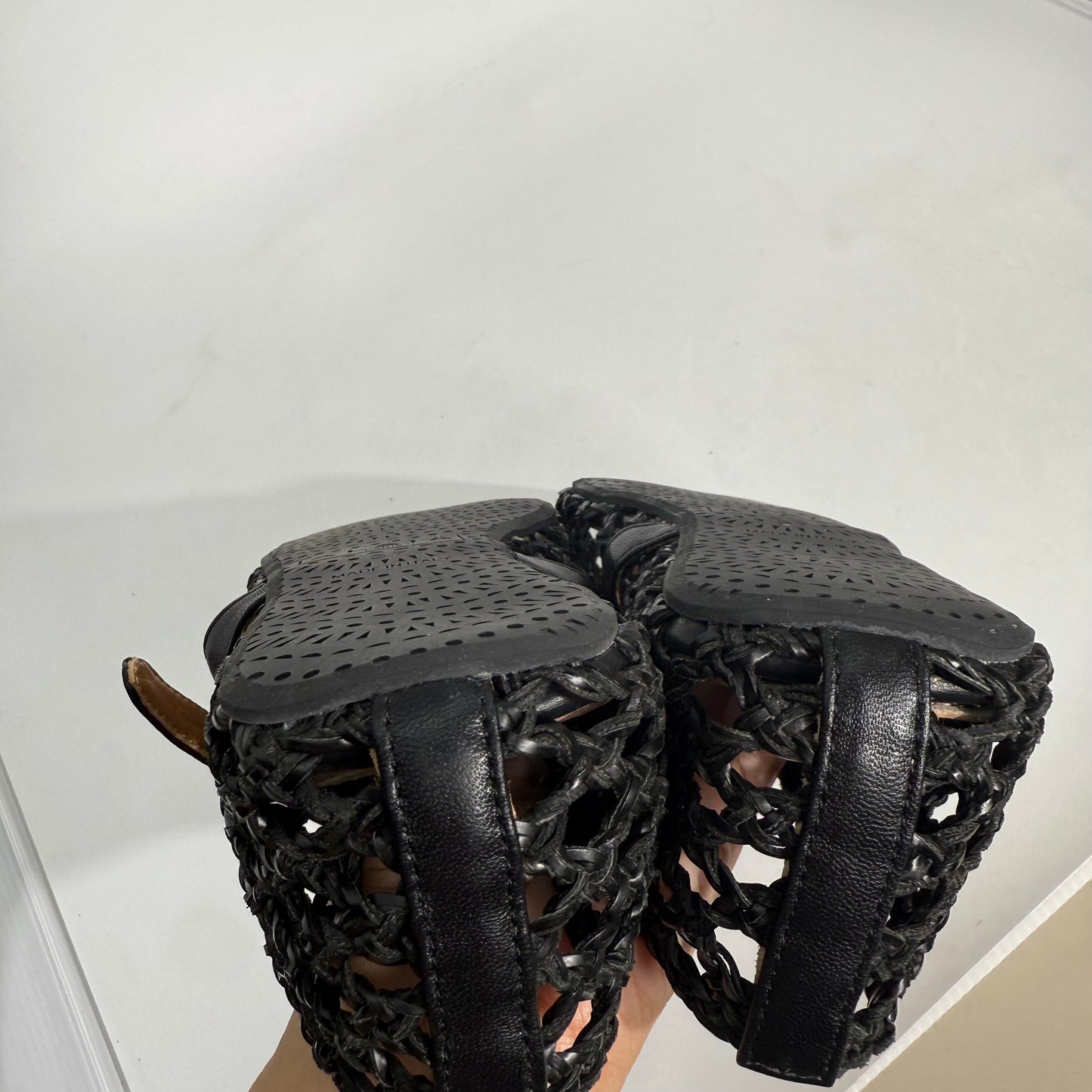 Alaïa Fishnet Woven Leather Mary Jane Ballet