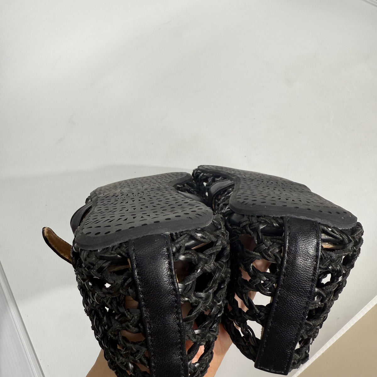 Alaïa Fishnet Woven Leather Mary Jane Ballet