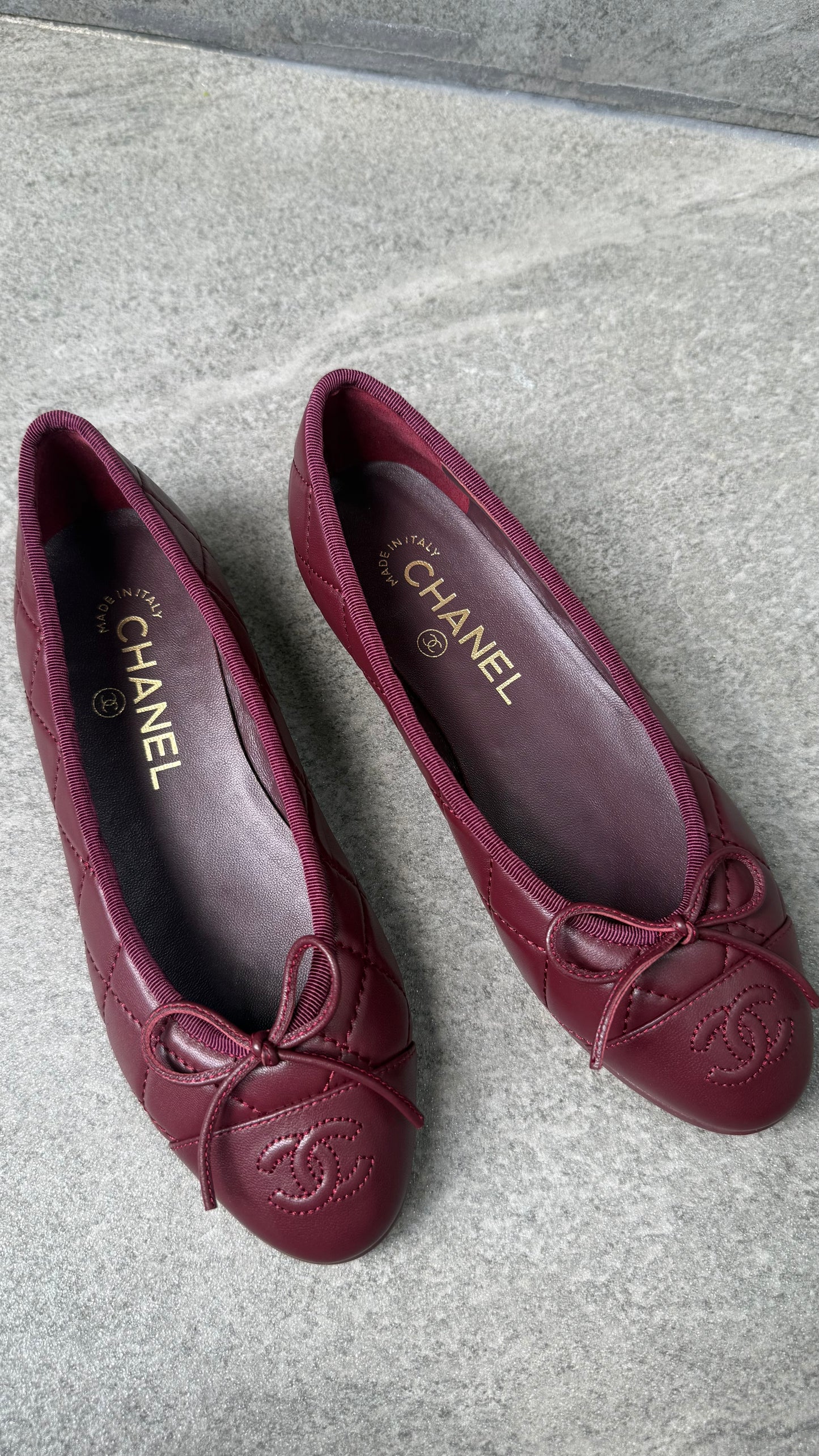 Chanel Quilted Ballet Shoes Maroon