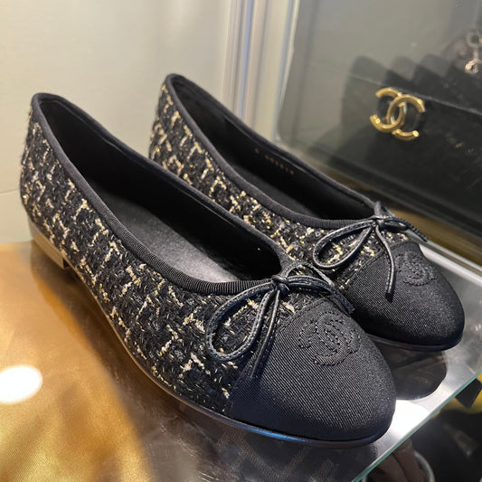 Chanel Tweed Ballet Black/Black Captoe