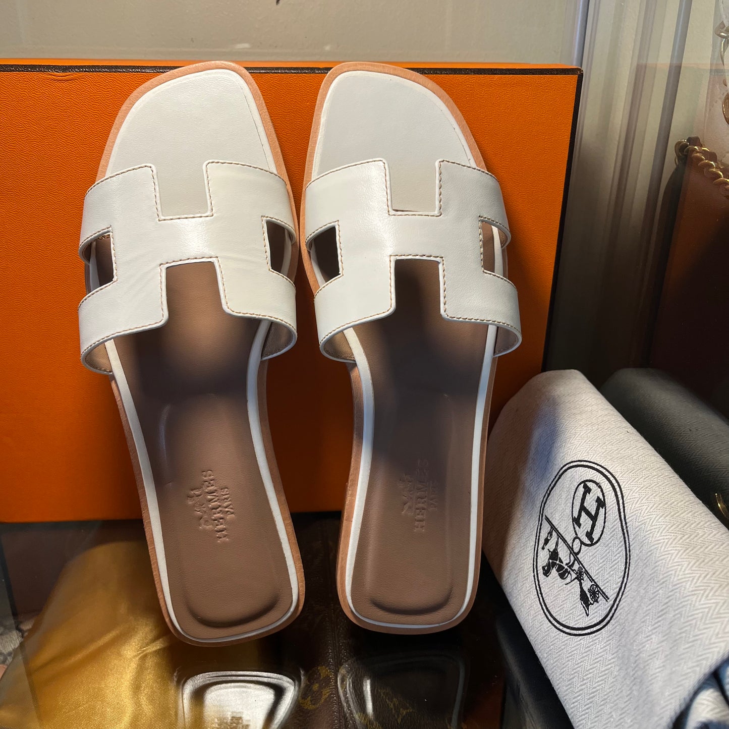 Hermes Oran White/Tan 36