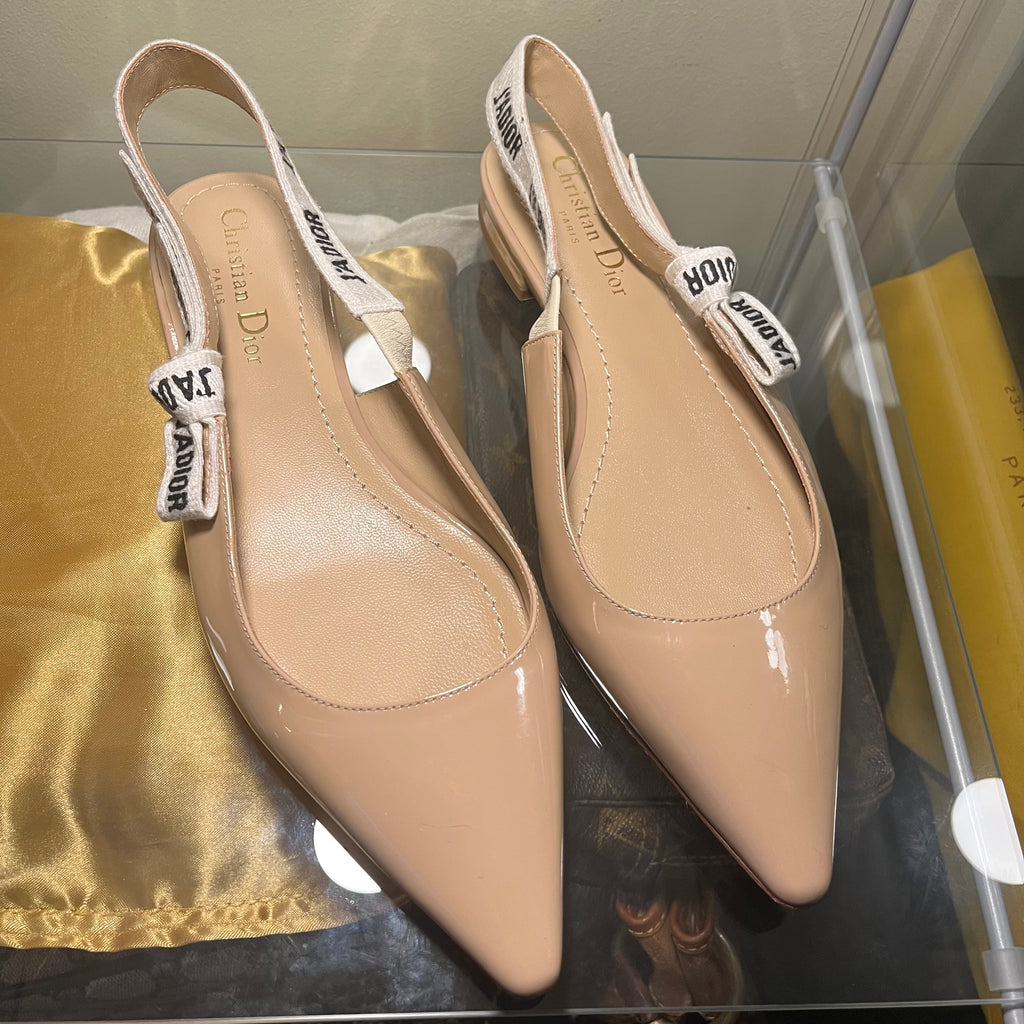 Christian Dior Slingback Flats Patent Nude