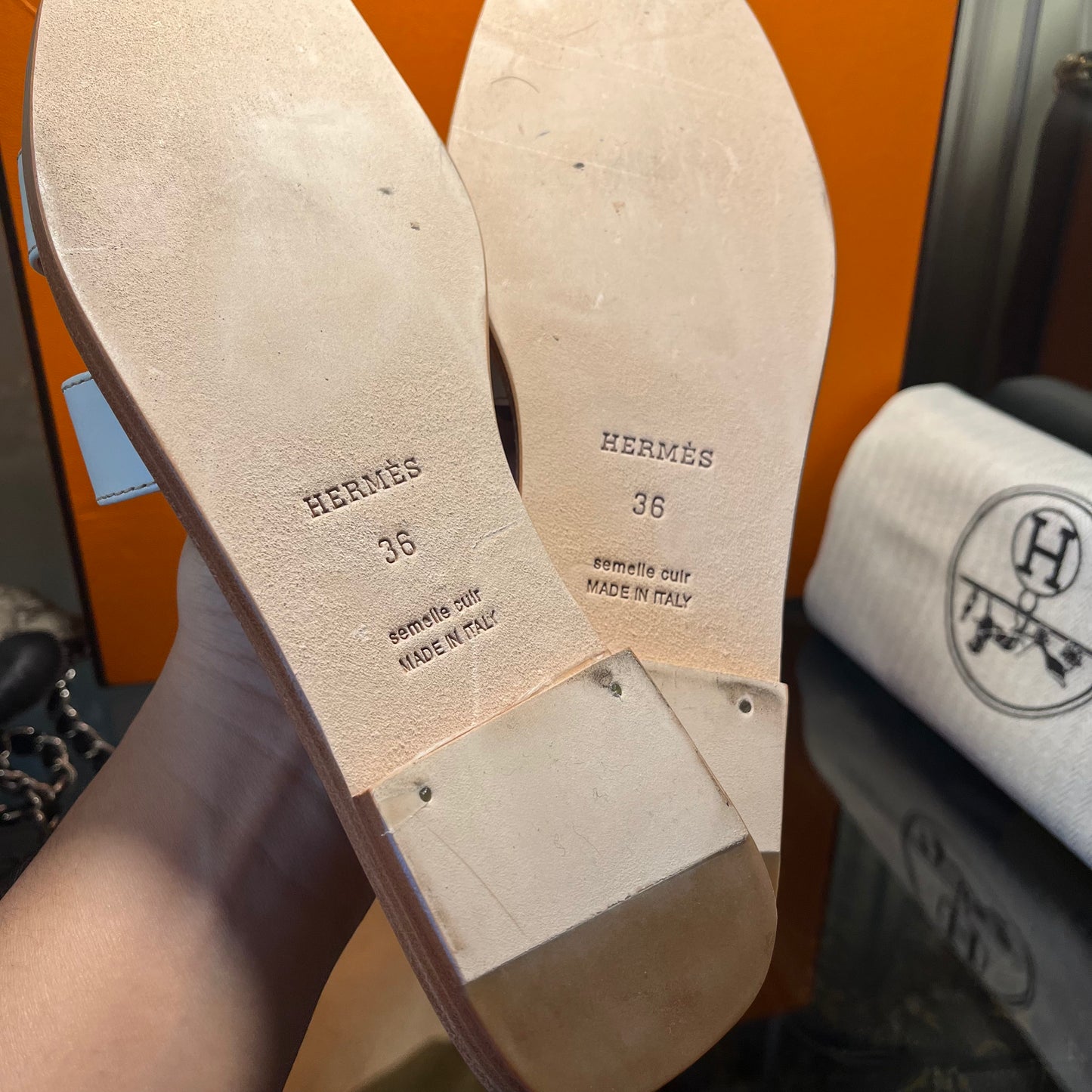 Hermes Oran White/Tan 36