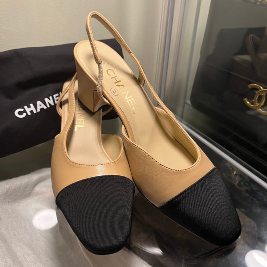 Chanel Slingback Pumps Nude/Black Captoe