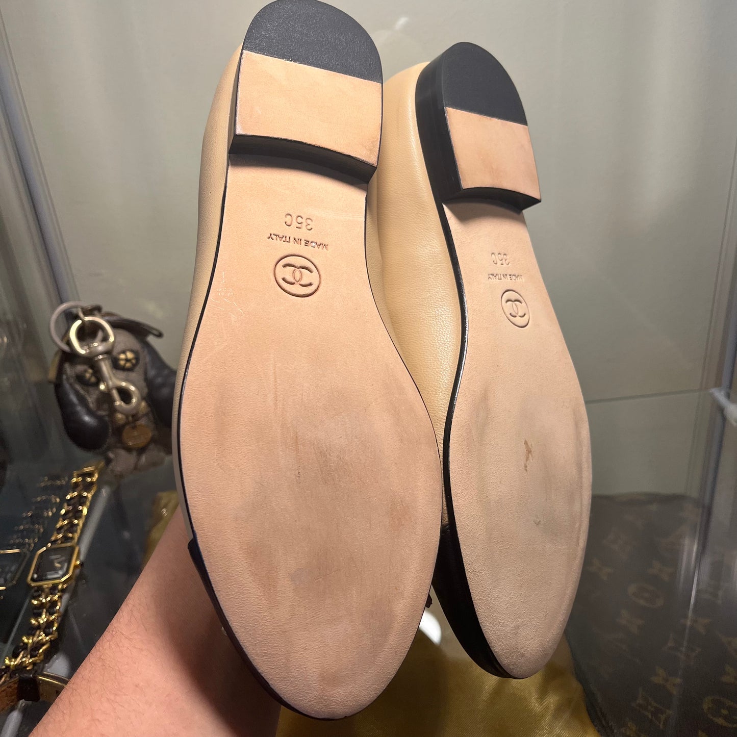 Chanel Ballet Nude/Black Captoe 35