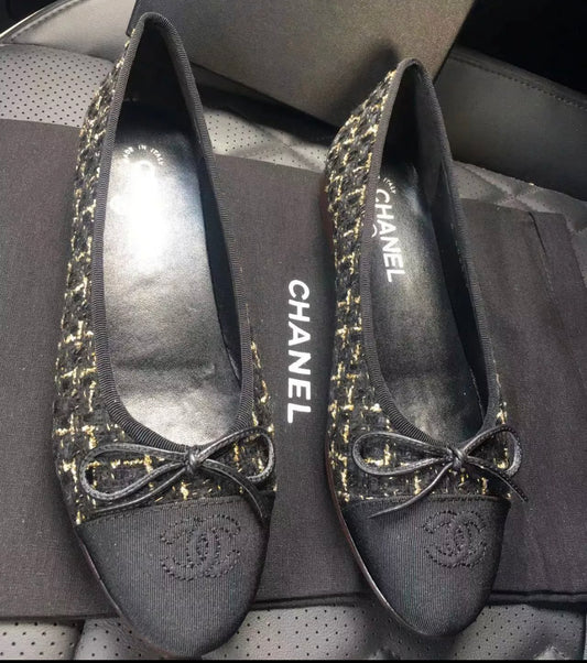 Chanel Tweed Ballet Black/Black Captoe