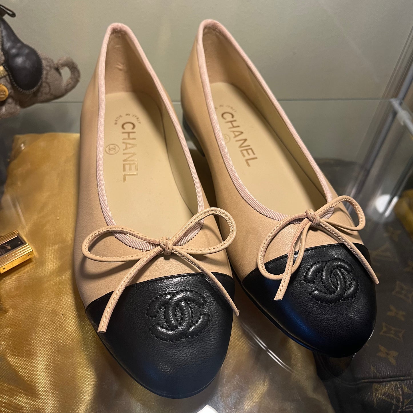 Chanel Ballet Nude/Black Captoe 35