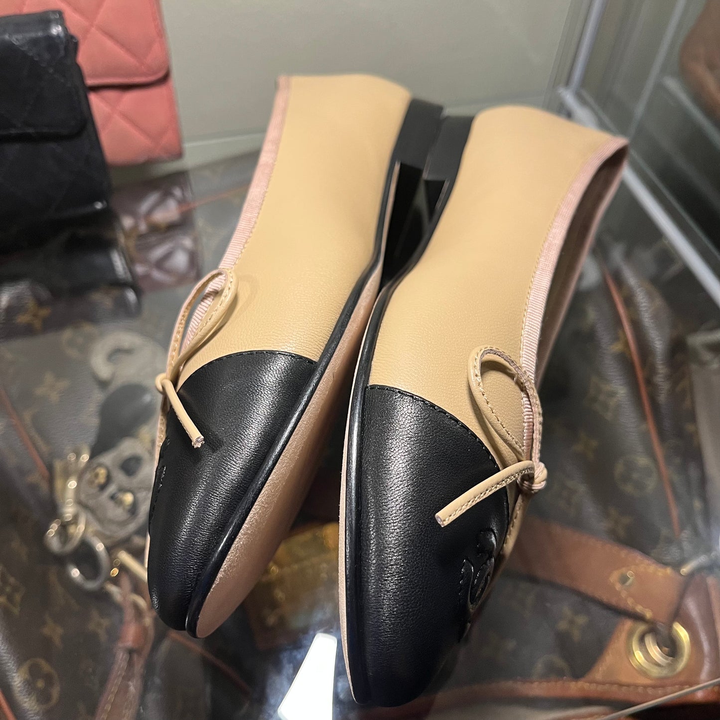 Chanel Ballet Nude/Black Captoe 36