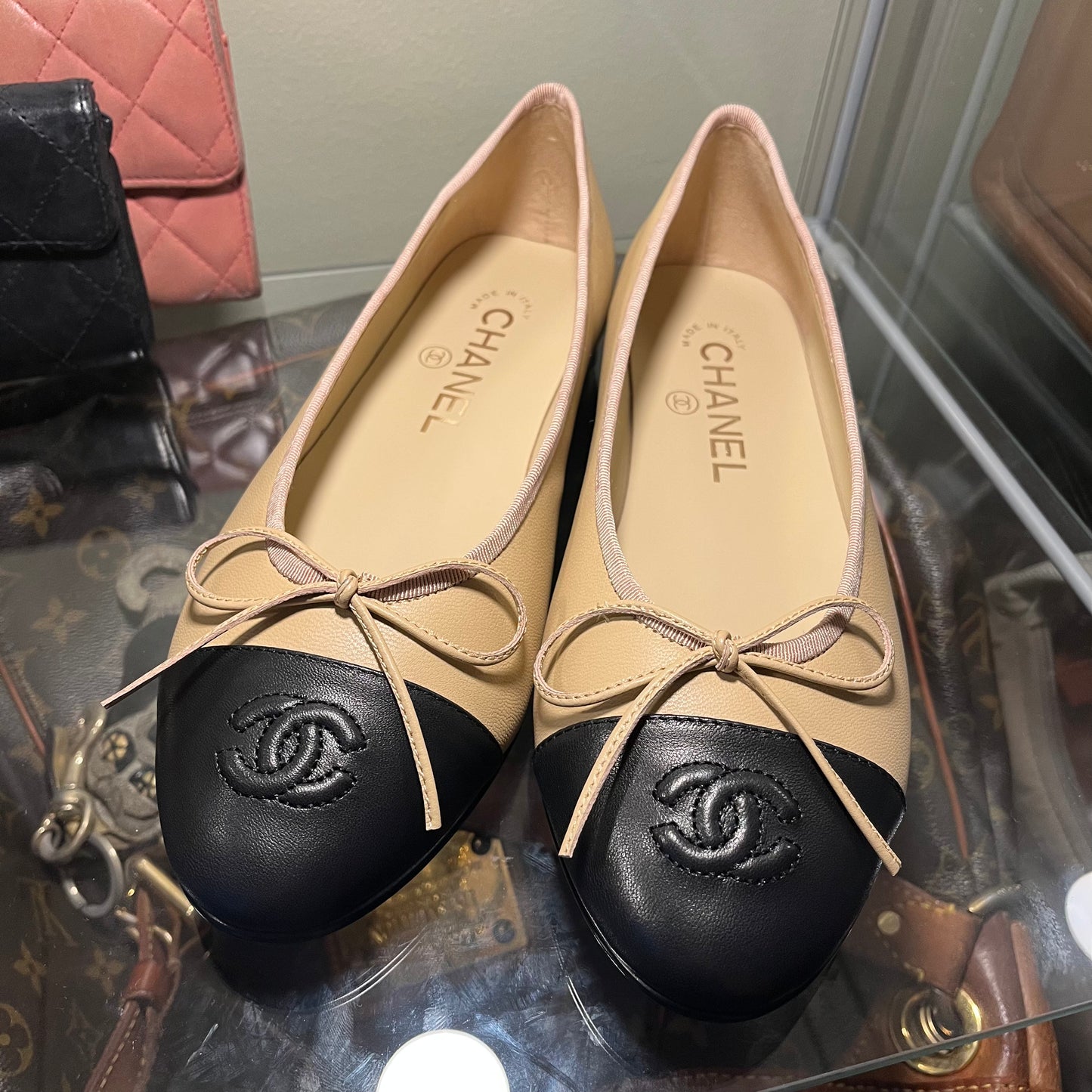 Chanel Ballet Nude/Black Captoe 36
