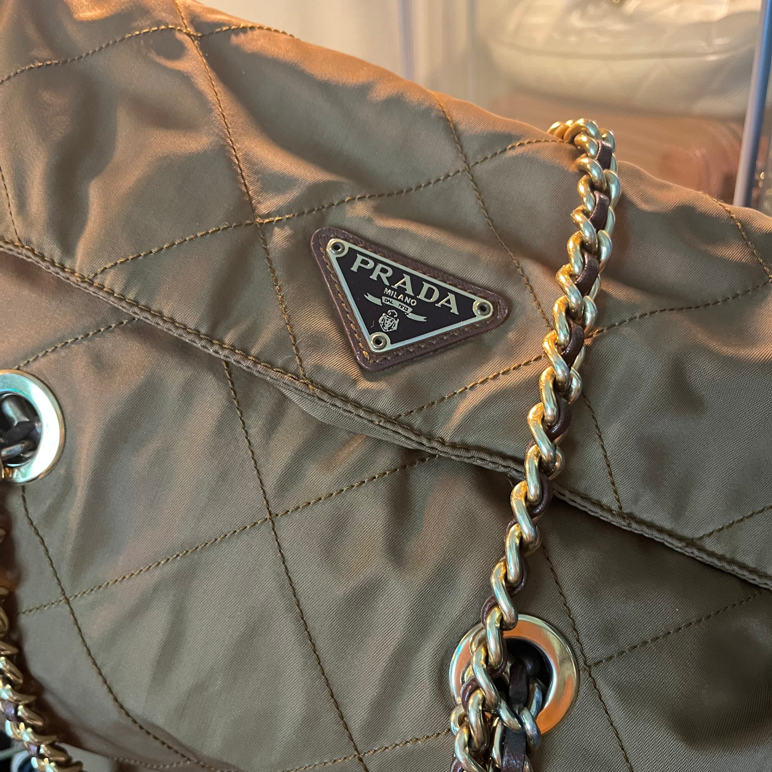Prada Quilted Chain Milk Tea