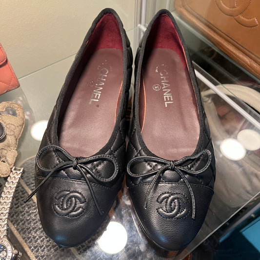 Chanel Quilted Ballet Black 39